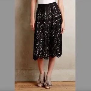 Anthropology Eyelet Lace A-line skirt midi skirt